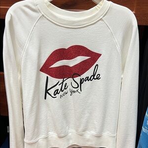 kate spade Cream Crewneck Sweatshirt with Red Lip Graphic